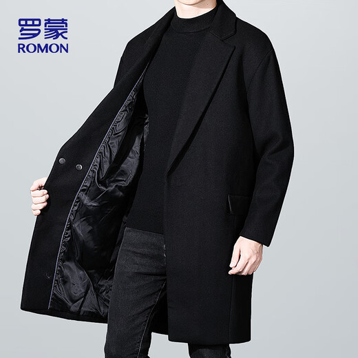 ROMON woolen coat mid-length men's autumn and winter business casual windbreaker men's warm woolen coat 1929 black XL