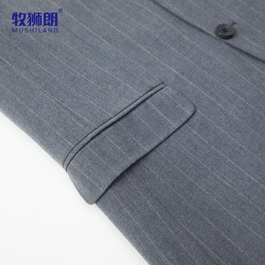 Mushilang sheep wool suit men's high-end business professional formal groom's vertical striped wedding dress for men