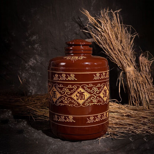 Thickened earthenware wine jar, ceramic sealed wine storage, household large wine jar, fermentation tank, storage tank, red glaze, water capacity 50Jin, Jin is equal to 0.5kg + lifting rope + wine lift