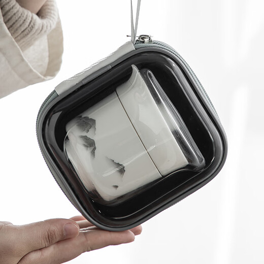 Gold inlaid jade travel tea set, portable single person kung fu set, outdoor simple tea making cup, companion