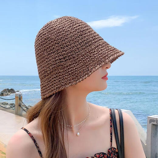 尊题（zunti）帽子女夏季草帽编织渔夫帽海边沙滩帽简约遮阳帽防晒透气太阳帽 白色 均码