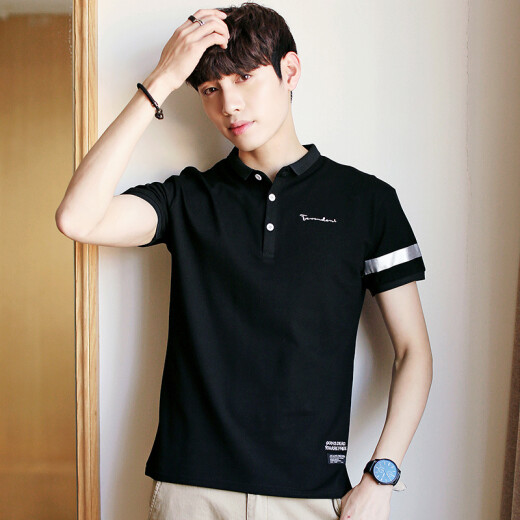 Yu Zhaolin Men's Short-Sleeved POLO Shirt Men's Summer Lapel Slim Simple Fashion Casual Youth Short-Sleeved T-Shirt Men's YMTD200525 Black XL