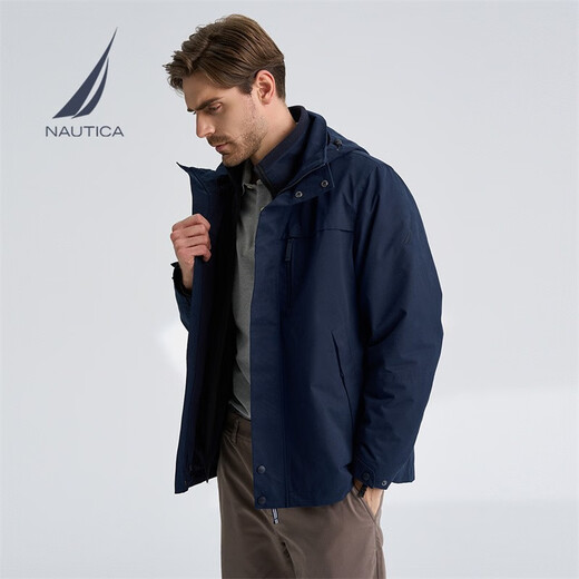 诺帝卡（NAUTICA）【单件直降】男装秋冬款衣多穿可拆卸帽防轻溅水三合一厚外套棉服 藏青4NV（223） M