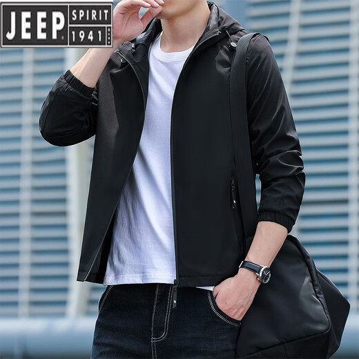 Jeep Spirit/Jeep Herren-Stand-up-Halsband Dünne Mantel Männer Frühling und Herbst 2022 neuer Trend 683 Hatless Black, M.