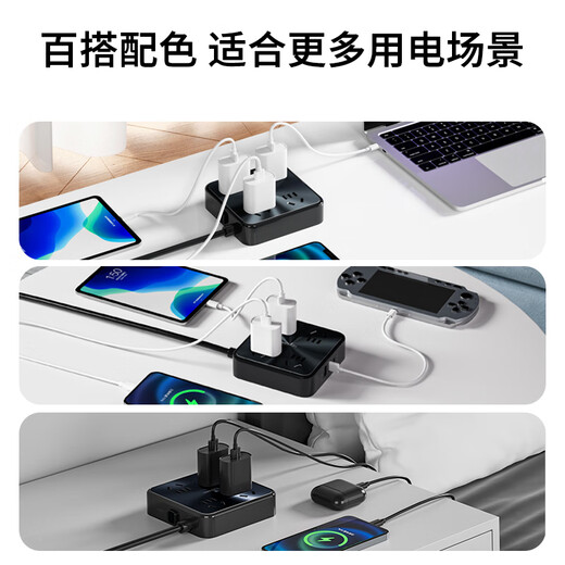 TESSAN霆圣USB方形插排/插线板/插座/排插/接线板/拖线板 1Type-C+2USB-A+4位总控1.8米 霆圣小方盒