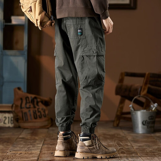 JEEP SPIRIT Jeep Heavy Working Pants Men's 2024 New American Loose Foot Casual Spring and Summer Harun Long Pants FJ1662~Grey Army Regular 30 [Recommended 135-150Jin [Jin equals 0.5 kg]]