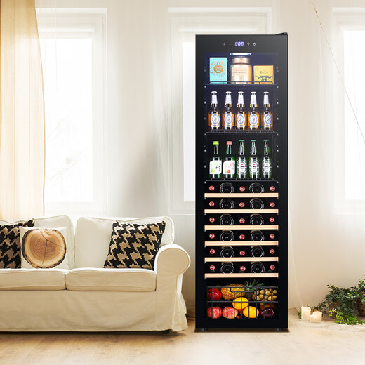 Bacchus wine cabinet thermostatic cabinet embedded household multi-functional single door double temperature refrigerator air-cooled frost-free office restaurant fresh ice bar beverage cabinet vertical display cabinet tea cabinet YC-208 single temperature 3-in-1 ice bar + tea + wine cabinet 35 bottles