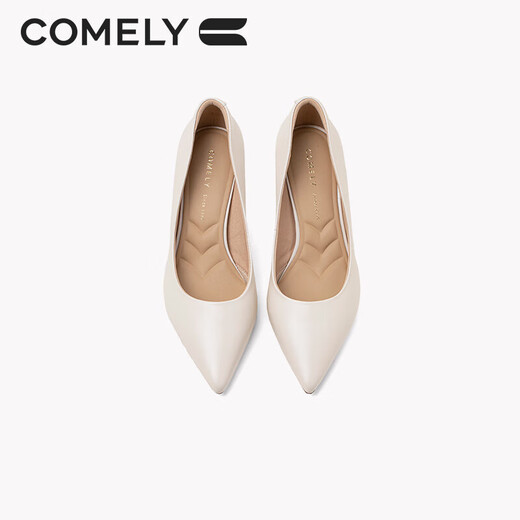
COMELY single shoes for women's spring thin heel pointed toe high heel sheepskin soft comfortable sole simple professional work shoes off white 38