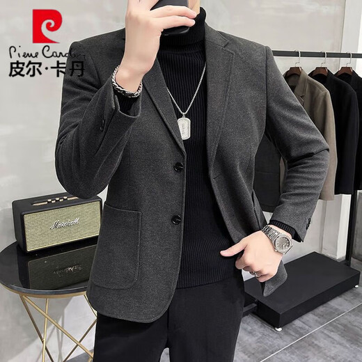 Pierre Cardin woolen casual small suit jacket spring and autumn Korean style single suit top business men's high-end handsome men's suit khaki color L recommended 110-130Jin Jin equals 0.5 kg
