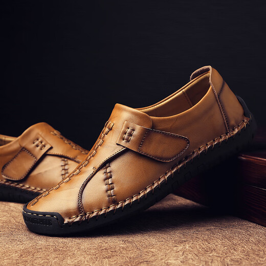 
Western Region Camel Size Brand 2023 Men's Leather Shoes Men's Autumn New Genuine Leather Bean Shoes Large Size 9912 Red Brown 42