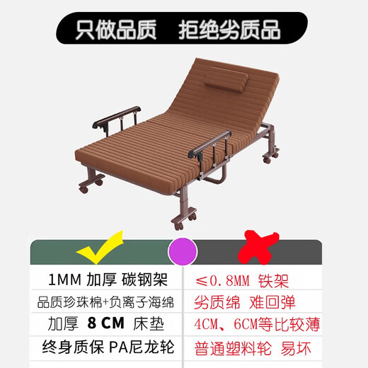 欧泰仕3E棕垫45cm加高折叠床办公室午休午睡孕妇休息加硬天然椰棕单人床 海绵款-咖啡色+高扶手 双折 65*190*45CM