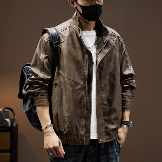 
JEEP SPIRIT Jeep Leather Jacket Maillard Retro Motorcycle Style PU Leather Jacket Men's Spring and Autumn Pilot Jacket Men's Park Coff Clay L Suitable for Weight 120-140Jin [Jin equals 0.5 kg]