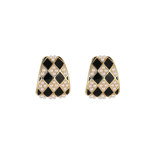 S925 silver needle rhombus earrings, feminine texture, pearl checkerboard earrings, light luxury niche design earrings, main picture