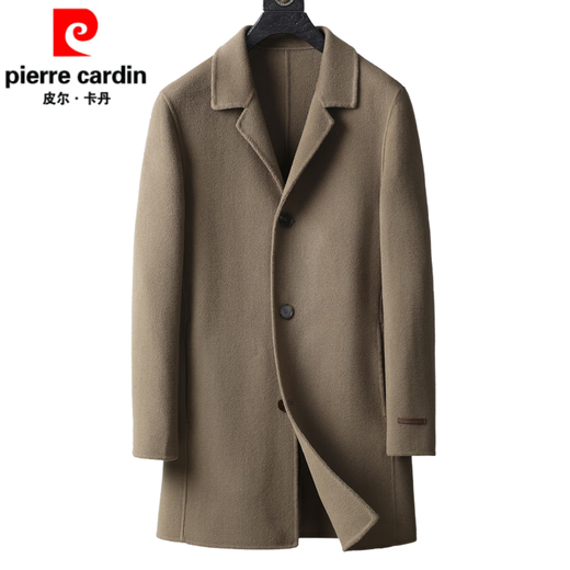 皮尔卡丹（pierre cardin）羊绒大衣男士秋冬季商务休闲中年双面呢纯羊毛中长款呢子外套 棕驼（显年轻） 175/L 130-145斤穿