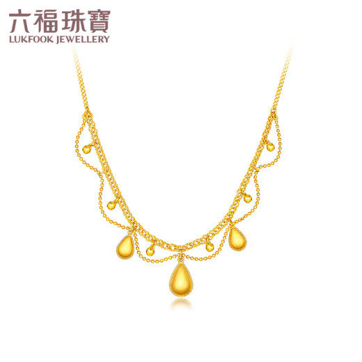 Luk Fu Jewelry Light and Shadow Gold Gold Gold Gold Gold Lace Water Drop Collar Collar Cabecillo Regalo GJGTBN0029 9.28 gramos (incluido el costo de mano de obra 1,392 yuan)