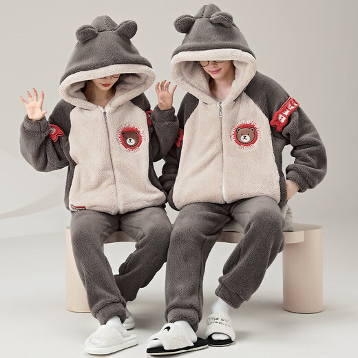 Teenage love pajamas for men and women, coral velvet, autumn and winter plus velvet, thickened, large size student youth home wear set, can be worn outside YPF3899 Male XL (130-155Jin Jin equals 0.5kg)