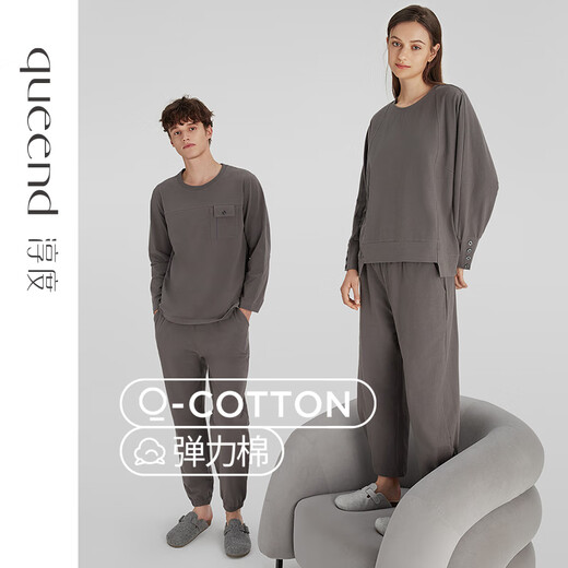 Chundu soft new couple pajamas autumn women's long-sleeved thickened brushed velvet men's home wear autumn and winter suit dolphin gray (men's style) 2XL