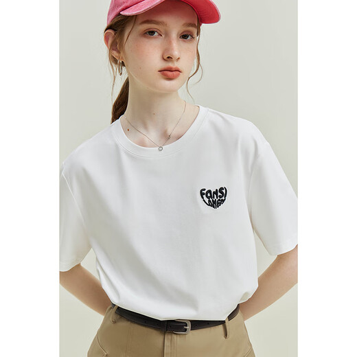 Fan Silan 23FS12383/12392 Weiße Liebesbriefe kurzärmeligte T-Shirt für Frauen im Sommer runden Hals losen Oberteil aus weißen kleinen Buchstaben xs xs