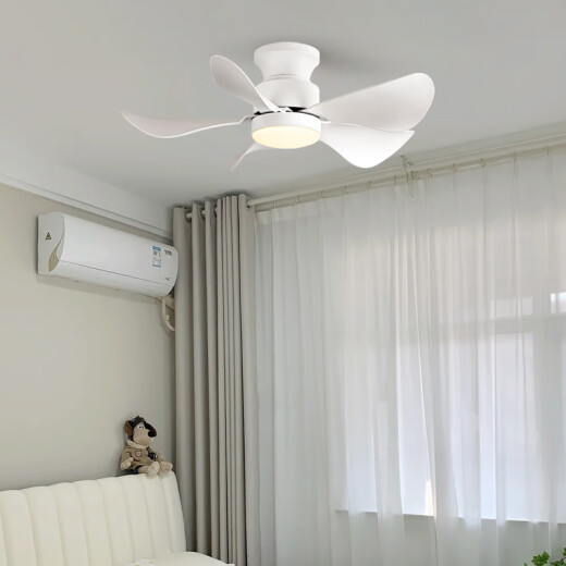 Weather vane Nordic restaurant fan light LED simple modern bedroom children's room ceiling fan light mute smart voice fan light Elf 22-686A full white - ceiling 3 leaves variable frequency remote control