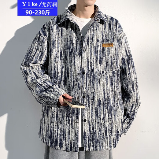 Vous ruike gras 230jin [Jin est égal à 0,5 kg] de grande taille Tiktok automne de grande taille de grande taille de teinture rétro veste de travail imprimée masculine de veste décontractée A001-J683 Black Plus Fleece 2xl costume (160-170jin [Jin est égal à 0,5 kg]))