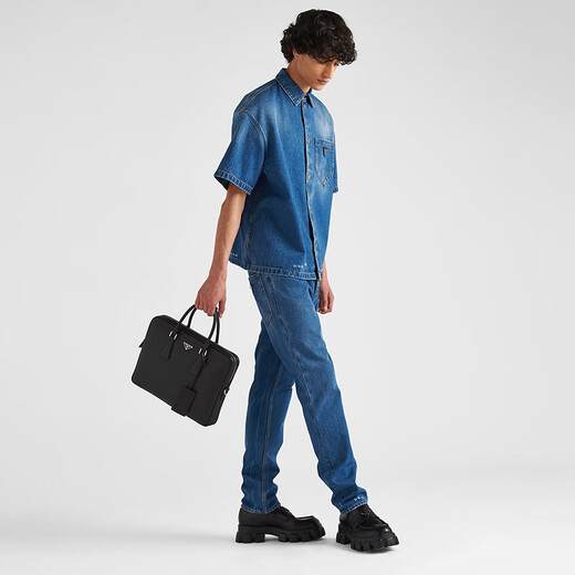 PRADA/Prada gift men's detachable shoulder strap Saffiano leather briefcase black