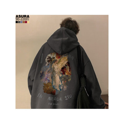 Idea style fat man large size heavy embroidered sweatshirt men plus fat large size trendy brand loose hooded jacket spring autumn winter American style black 5XL 200-230Jin Jin is equal to 0.5 kg