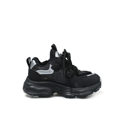 Saturday children's shoes winter new plus velvet sports shoes girls dad shoes light running shoes black silver 37