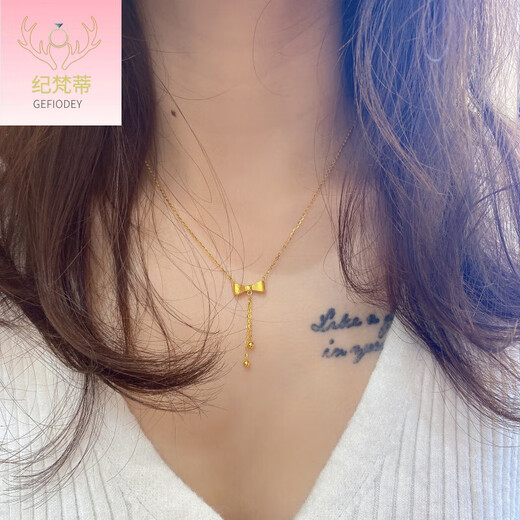 Giventi GEFIODEY bow necklace women's 2024 summer new light luxury niche 18k bag gold clavicle chain does not fade bow necklace