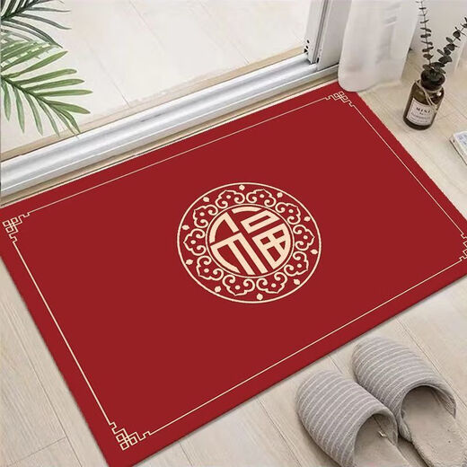 Feather pocket Chinese style festive door mat non-slip floor mat entrance red non-slip anti-dirty anti-fall door mat rubbing soil mat safe access-1 80*100 cm//anti-slip and wear-resistant