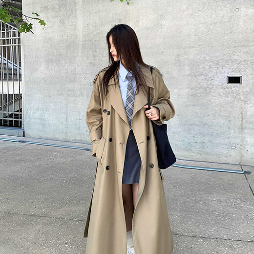 GARNUO khaki windbreaker jacket for women mid-length 2025 spring and autumn new small high-end British style casual coat Khaki M [111-130Jin[Jin equals 0.5 kg]]
