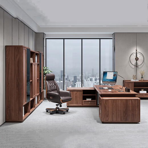 TONGTA brand light luxury solid wood boss desk office desk simple modern new Chinese style executive desk ebony wood furniture president table 2.2 meters ebony wood boss table