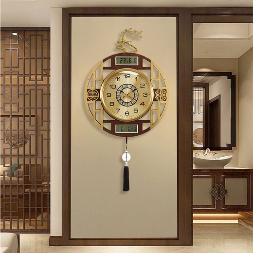 
Zhizhen Brass Wall Clock Living Room High-end 2025 New Chinese Deer Head Watch Wall Clock Light Luxury Entrance Restaurant Quartz Clock 6175 Imitation Copper Model-Brand Movement