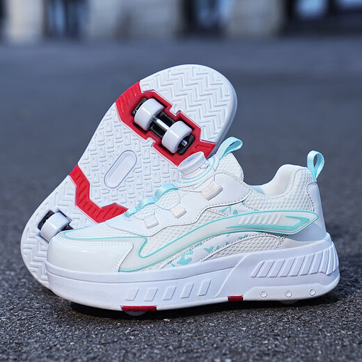 Sembosk Rambling Shoes de Sembosk Niñas 25 zapatos nuevos para niños nuevos zapatos Polea de la polea Internet Botón giratorio Patinaje de hielo zapatos deportivos infantiles 898 Ravas de cuatro ruedas Rosa Tamaño 35