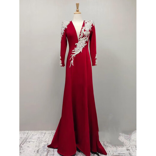 Xiaohanlu Dress Evening Wear Red Host Evening Dress Light Luxury Vocal Speech Contest Solo Performance Wear Red S (size is small, refer to the size chart)
