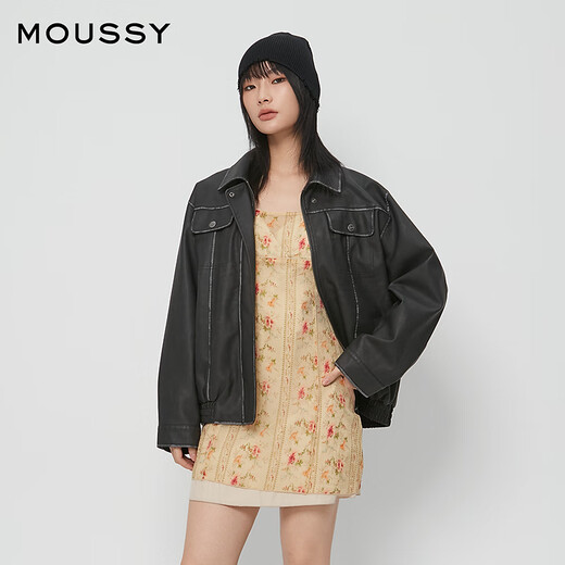 moussy 新品港风廓形皮衣飞行员夹克外套女028HAZ30-0201 020黑色 均码 00020/F