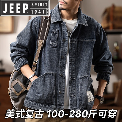 Jeep (Jeep) Chaqueta de trabajo de gran tamaño para hombres sueltos americanos retro fatón de mezclilla de mezclilla más grasa más tendencia de ropa para hombres de mediana edad GSX683 Azul oscuro 4xl 200-220Jin [Jin iguala 0.5 kg]