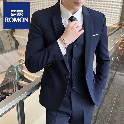 ROMON suit men's business casual slim suit professional formal small suit men's wedding dress jacket men's 522 black single button (suit + trousers) XL 175 110-125Jin Jin equals 0.5 kg