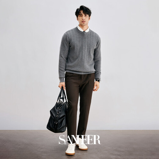 Sanheernew Arrivials 9-26 Nouveau produit Jacquard texture tricotée Pull à cou rond DAZ761 Fleur Gris 48 / M / M