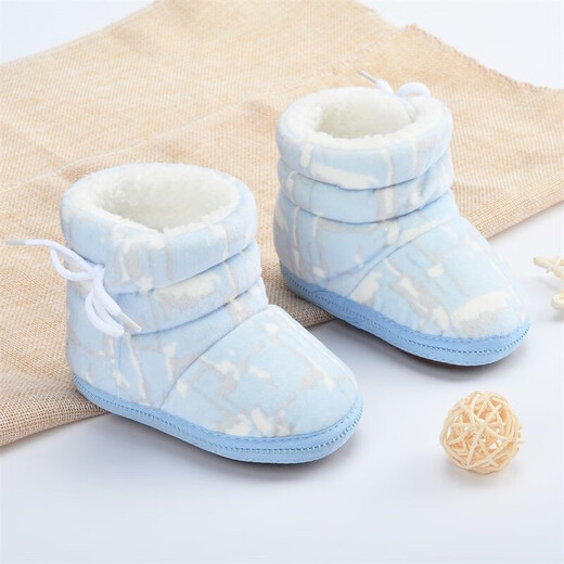 Recalling the baby shoes autumn and winter high-top newborns soft bottom cotton shoes 0-6-12 months of men's and women's treasure shoes cotton boots ethnic blue (style color random distribution) 11 cm inner length (about 11cm average)