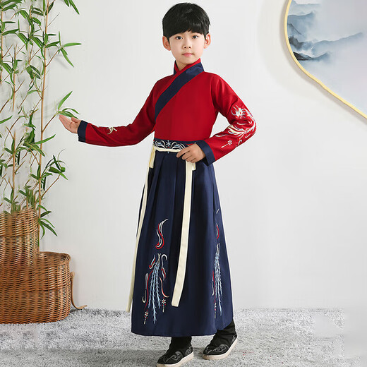 爱宝适儿童汉服表演男女童国学服古装小学生中国风三字经古装团体演出服 龙纹朱袖 130 【建议身高120-130cm】