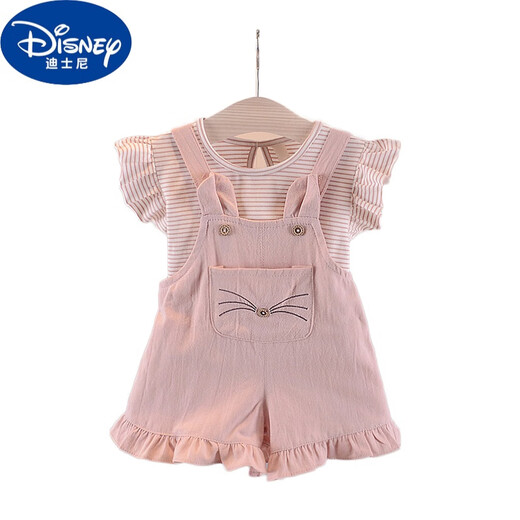 Disney/Girls Sommerkleidung 0-1-2-3 Jahre altes Mädchen-Gurt-Shorts Zweiteiler Sommer-Kleidung für Kinder im Sommer-Kleidung Kinder Set Pink 80 cm