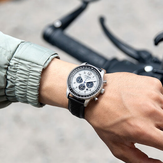 CITIZEN three-eye chronograph waterproof light kinetic energy watch business sports casual steel belt/belt men's watch black and white panda CA4500-32A