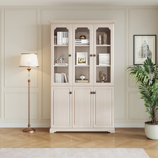 Quanyou Home Retro Pastoral Style Three Door Bookcase Guest Dining Room Study Storage Storage Cabinet Display Cabinet Floor Cabinet