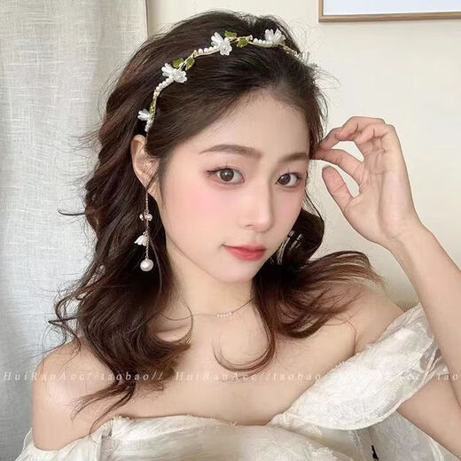 Bai Qixin's elegant lily of the valley flower headband, Chinese style forest fairy retro tassel headband, high-end exquisite flower headband, lily of the valley flower headband