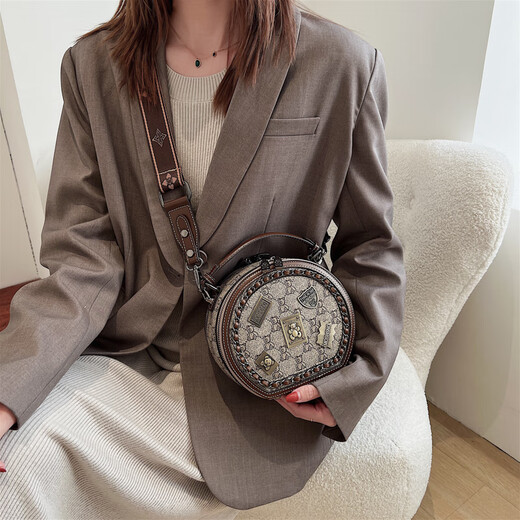 North Bag kleine Tasche Frauen neuer Stil Retro Crossbody Fashion Nischenabzeichen Kleine runde Taschen Umhängetasche Frauen Chinesisches Valentinstag Geschenk Khaki