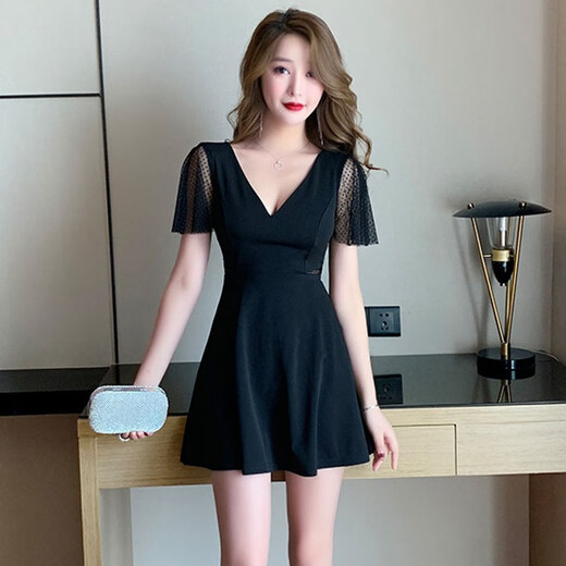 阿尤布夜场性感女装显瘦夜店性感连衣裙洗浴按摩短裙连衣裙技师工作服 726黑色 2XL