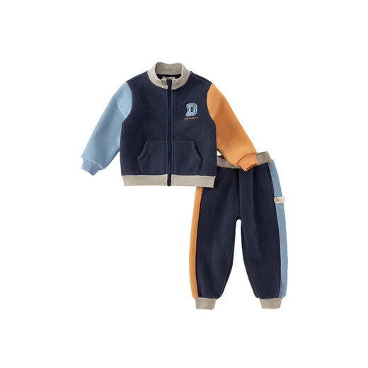 DAVE&BELLA Children's Sports Suit Girls' Autumn Clothes New Polar Fleece Boys' Clothes Large Children's Tops and Trousers Two-piece Set Navy Blue Ready Stock 100 cm (recommended height 90-100cm)