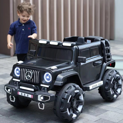 Cute children's electric car four-wheeled with remote control toy car can sit adults and men's big G off-road car children's stroller black dual drive + early education music Bluetooth + remote control