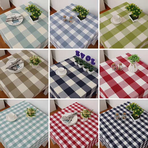 Yizixiu Nordic checkered tablecloth pure cotton and linen thickened coffee table sofa cover modern fresh checkered tablecloth simple tablecloth green small plaid customized various sizes non-returnable