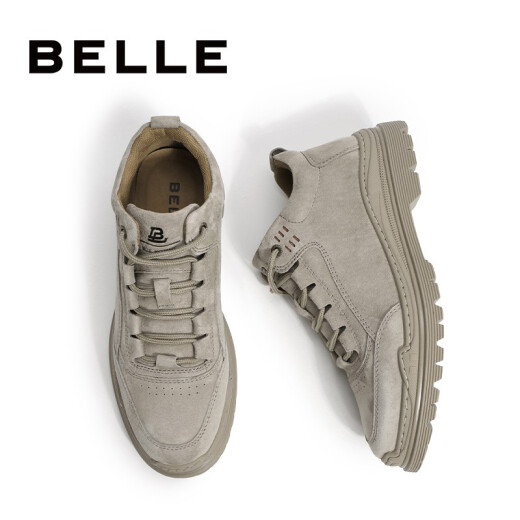 Belle men's shoes mall same style thick-soled frosted lace-up casual shoes work shoes 6SY01DM9 gray 42